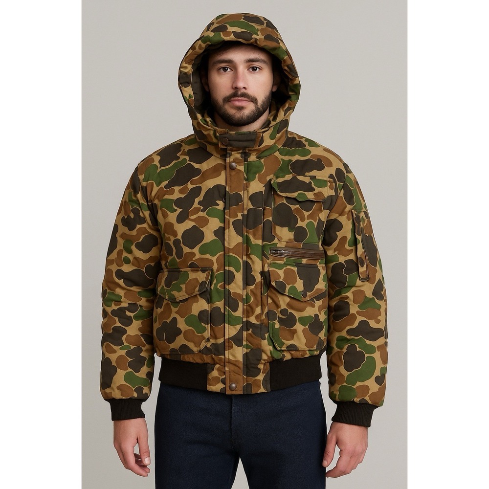 Vtg Trophy Club Down Jacket Mens M Frogskin Duck Camo Goose Feather Hunting Coat